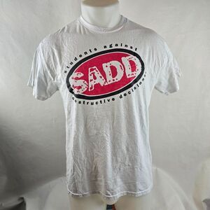 Vintage SADD T Shirt Men Small White Students Against Destructive Descisions Y2K